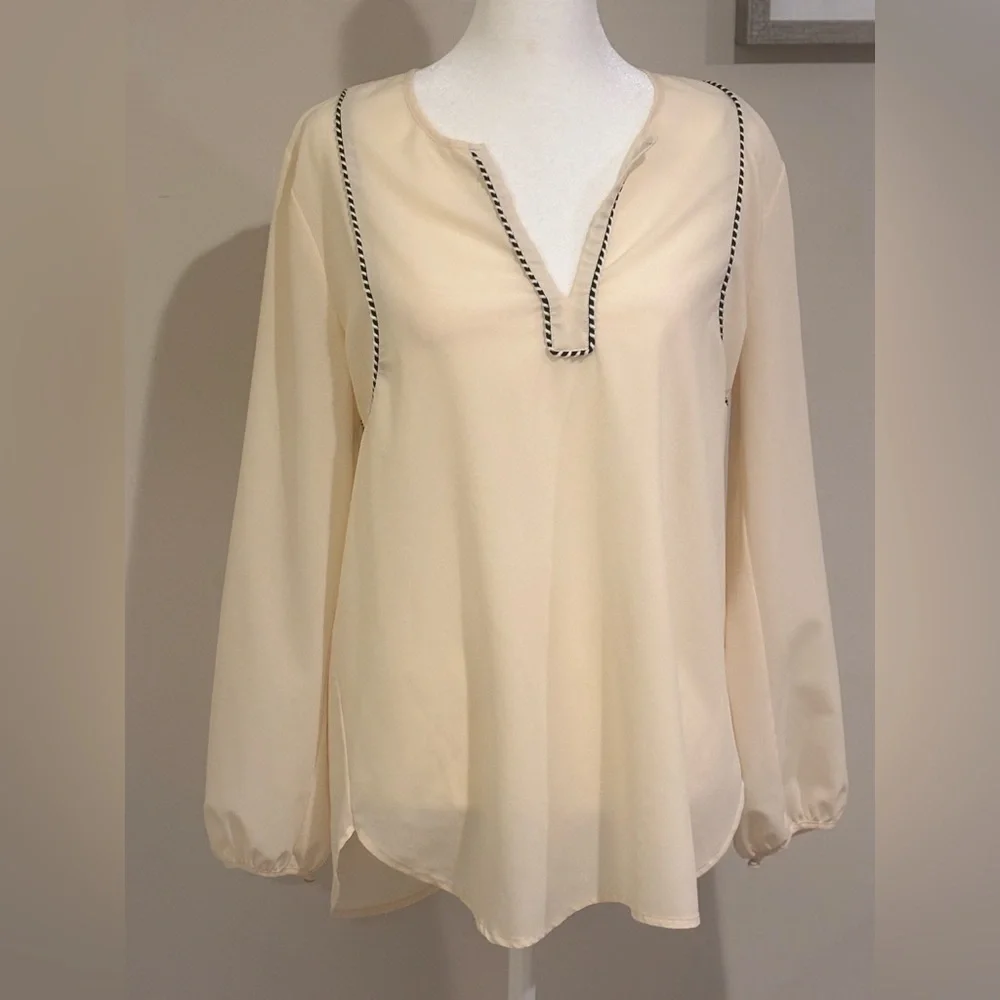 J. Crew Cream Blouse with Black Trim